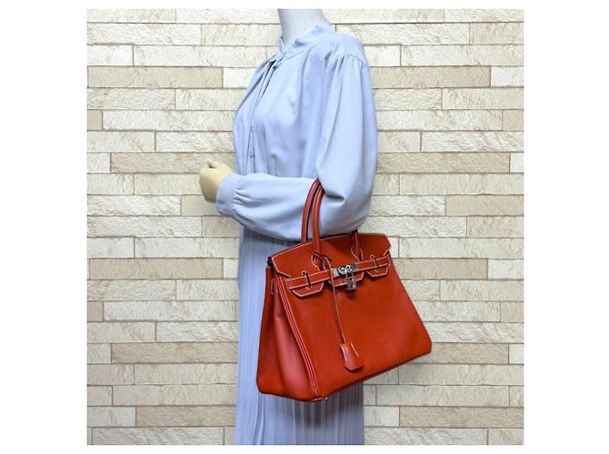 Hermès Hermes Birkin 30 Handtasche Weiß Rot Orange - Ansicht 2
