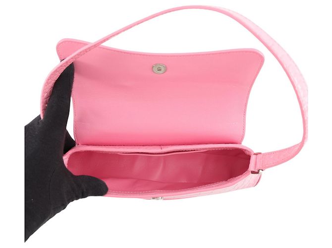 Borsa a tracolla Balenciaga XX Small Flap in pelle goffrata rosa - vista 6