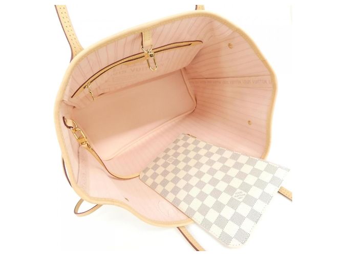 Borsa Louis Vuitton Damier Azur Neverfull MM Rosa Blu - vista 4