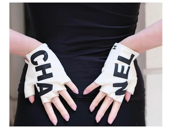 Fingerlose Handschuhe Chanel Schwarz Weiß - Ansicht 8
