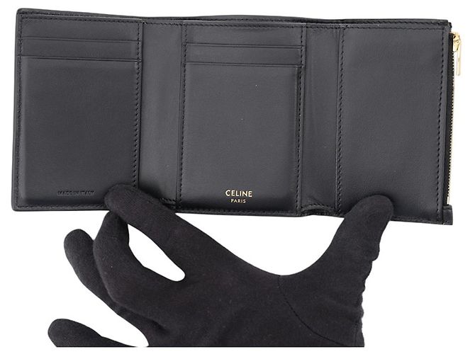Céline Portafoglio Tri-fold Celine in pelle nera Nero - vista 4