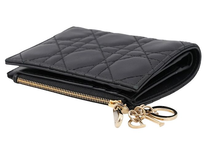Christian Dior Lady Dior Bi-Fold Wallet in Black Leather - view 2