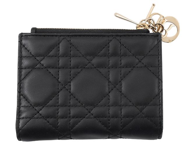 Christian Dior Lady Dior Bi-Fold Wallet in Black Leather - view 3