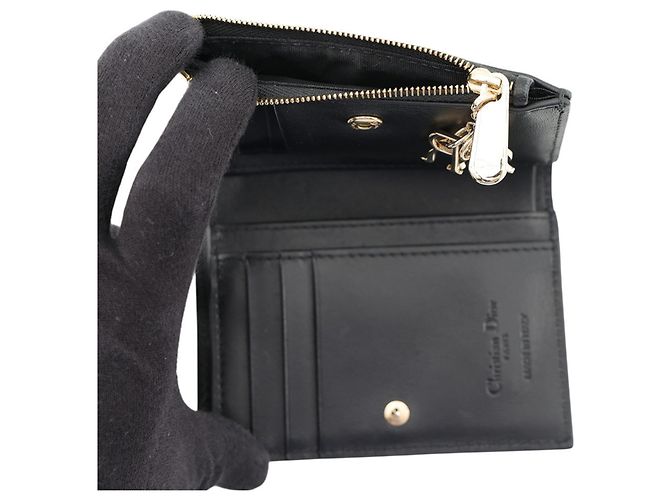 Christian Dior Lady Dior Bi-Fold Wallet in Black Leather - view 6