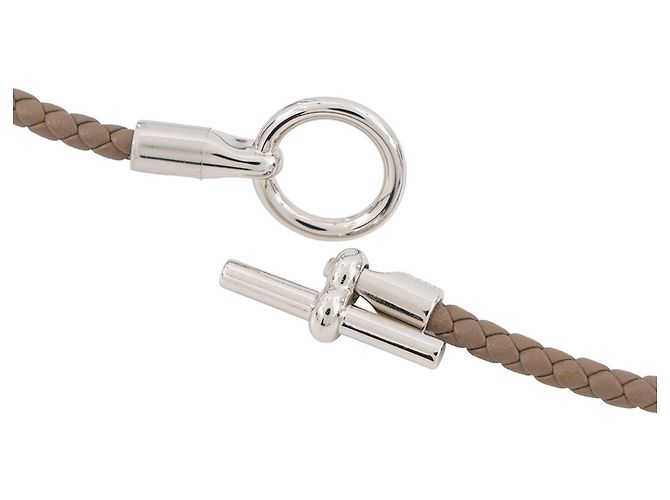 Hermès Bracciale Double Tour Hermes Glenan Taupe - vista 5
