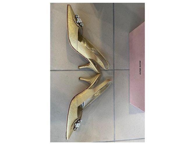 Décolleté Slingback Miu Miu glitterate e decorate Gold D'oro - vista 2