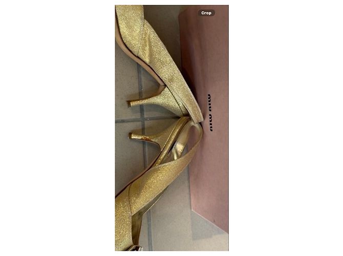 Décolleté Slingback Miu Miu glitterate e decorate Gold D'oro - vista 8