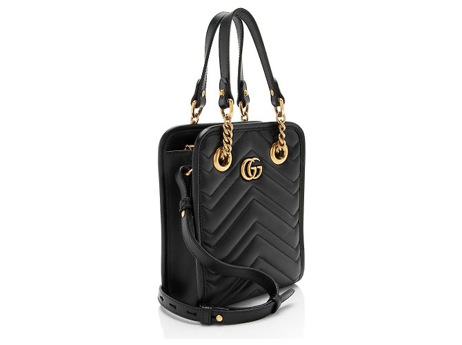 Mini Tote Gucci GG Marmont de piel matelassé Negro - vista 2