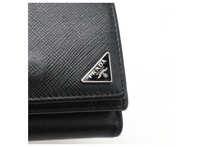 Prada Triangle Logo Saffiano Leather Trifold Wallet Black - view 4