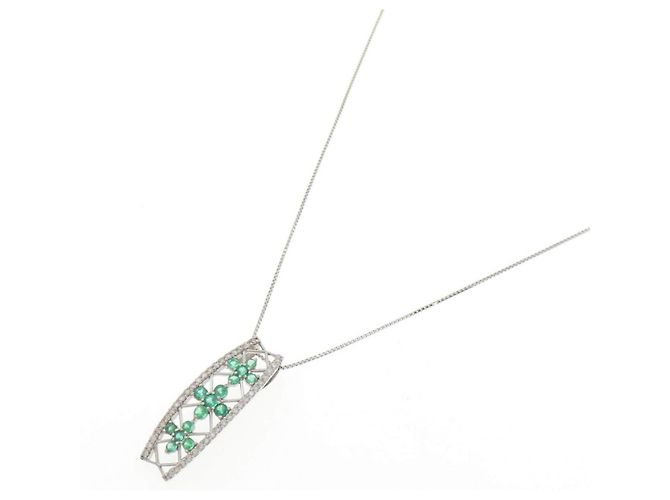 Autre Marque Collana in PT900 con smeraldo e diamante Verde - vista 2