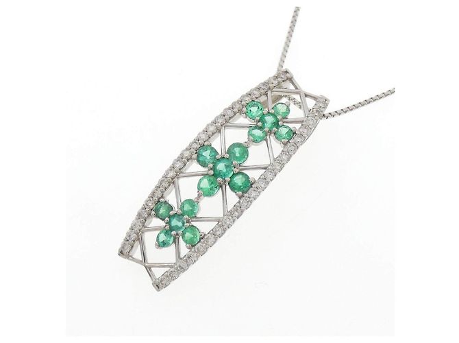Autre Marque Collana in PT900 con smeraldo e diamante Verde - vista 3
