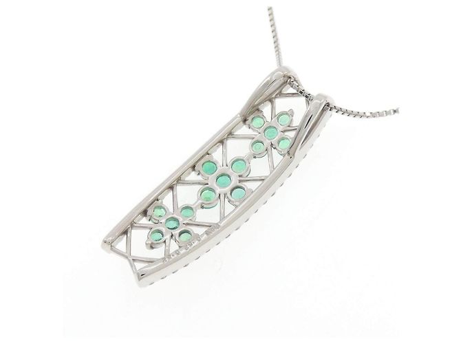 Autre Marque Collana in PT900 con smeraldo e diamante Verde - vista 4