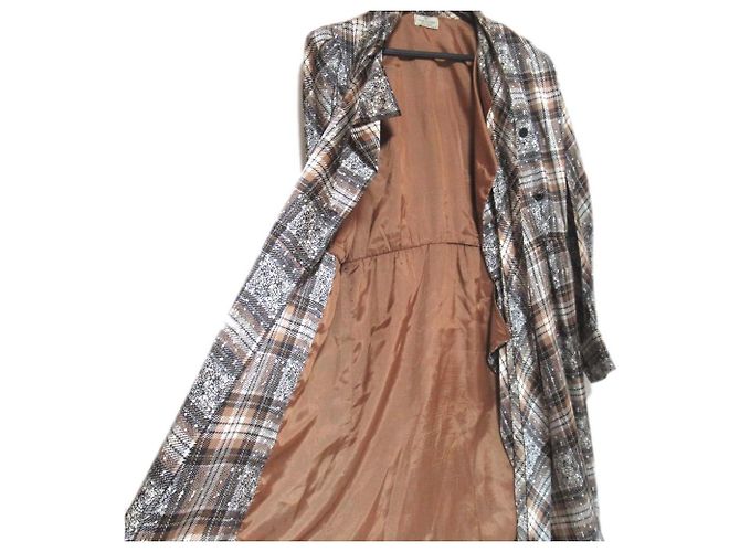Valentino Vintage Check Satin 2way Kleidmantel Braun Schwarz Aus weiß - Ansicht 3