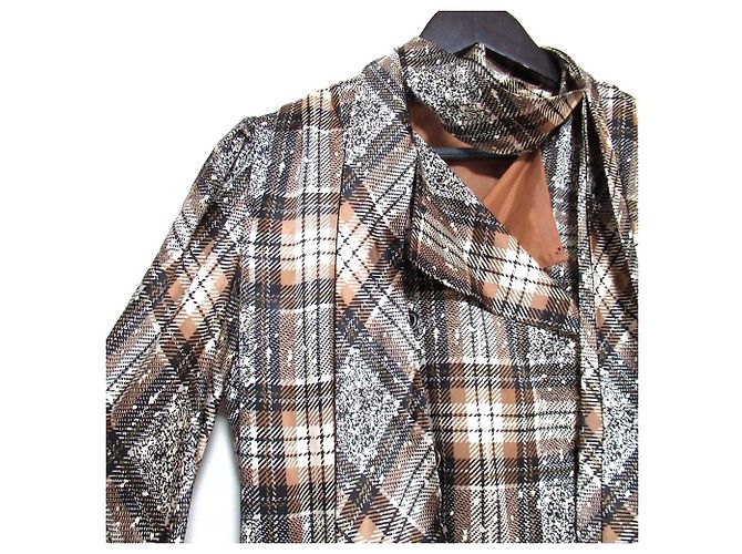 Valentino Vintage Check Satin 2way Kleidmantel Braun Schwarz Aus weiß - Ansicht 4