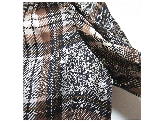 Valentino Vintage Check Satin 2way Kleidmantel Braun Schwarz Aus weiß - Ansicht 6
