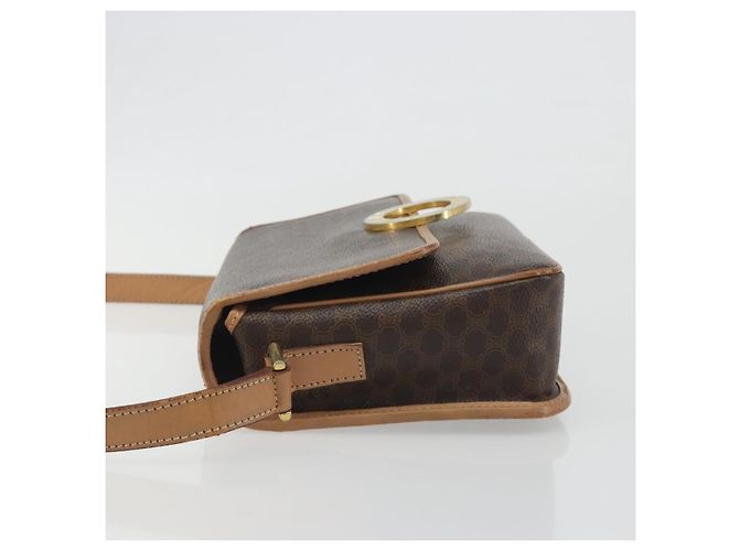 Céline Celine Vintage Macadam Circle Logo Canvas and Leather Marrone - vista 4