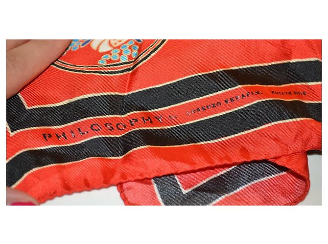 Philosophy di Lorenzo Serafini Red silk scarf with floral print Black White Blue - view 4