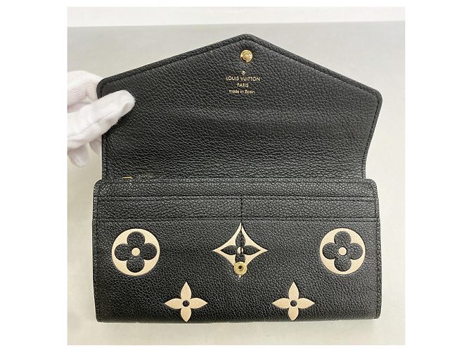 Sarah Portafoglio lungo Louis Vuitton Monogram Empreinte Bicolor Nero Beige - vista 3