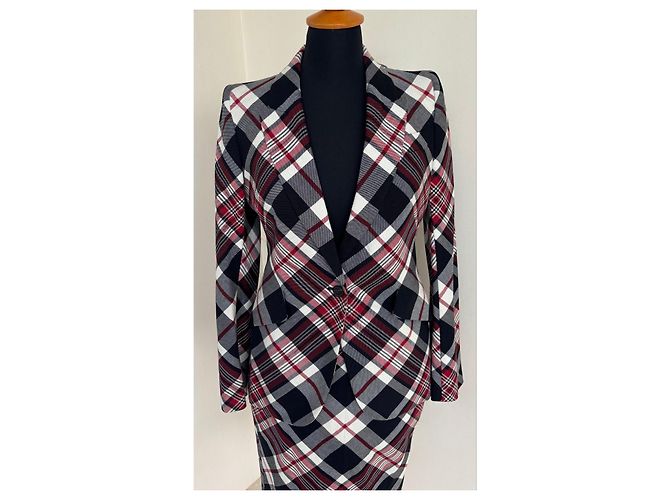 Set Blazer e Gonna in Misto Lana a Quadri Alexander McQueen Nero Bianco Rosso Grigio - vista 5