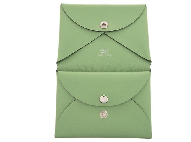 Hermès Tarjetero Hermes Calvi Duo Chevre Verde Verde claro - vista 5