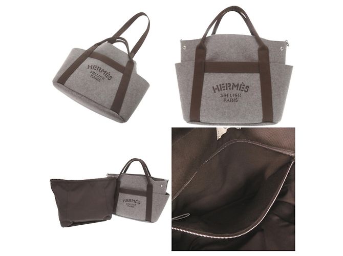 Hermès Hermes Sac de Pansage Groom Felt Tote Bag Marrone - vista 8