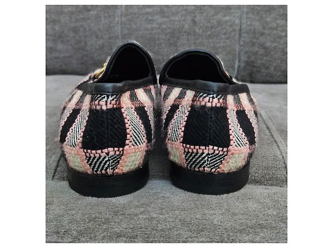 Mocassini a scacchi Gucci Horsebit Nero Rosa Bianco - vista 11
