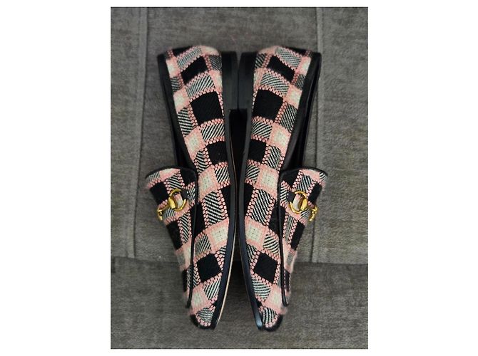 Mocassini a scacchi Gucci Horsebit Nero Rosa Bianco - vista 12