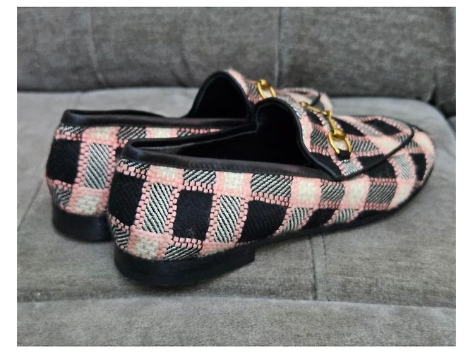 Mocassini a scacchi Gucci Horsebit Nero Rosa Bianco - vista 14