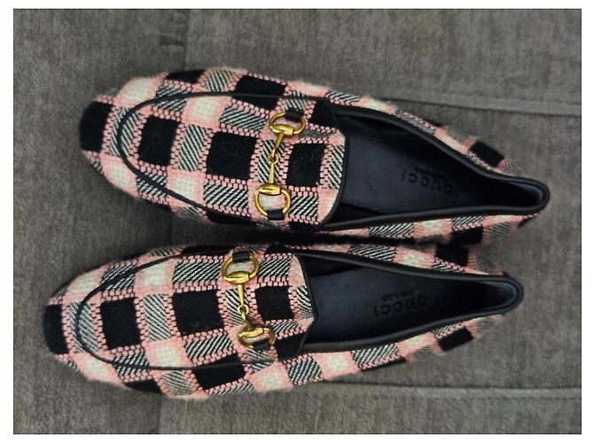 Mocassini a scacchi Gucci Horsebit Nero Rosa Bianco - vista 16