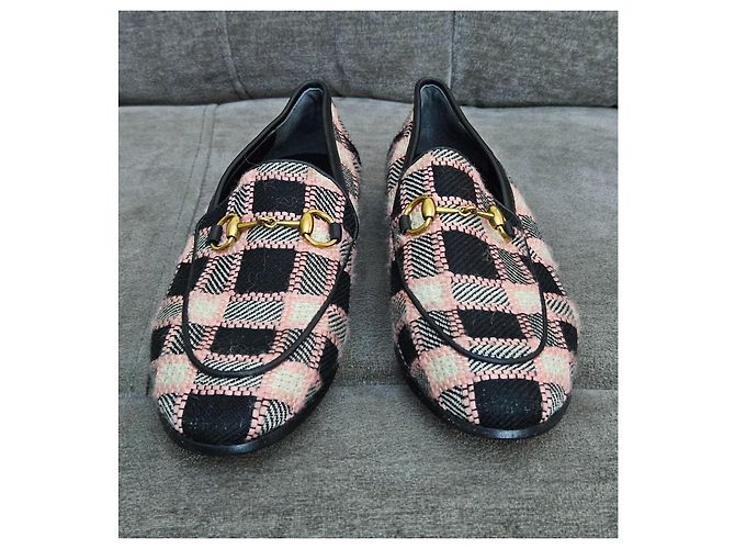 Mocassini a scacchi Gucci Horsebit Nero Rosa Bianco - vista 2