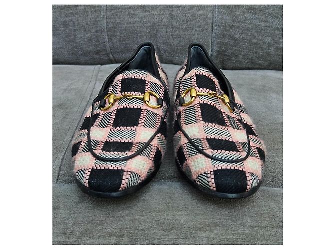 Mocassini a scacchi Gucci Horsebit Nero Rosa Bianco - vista 3