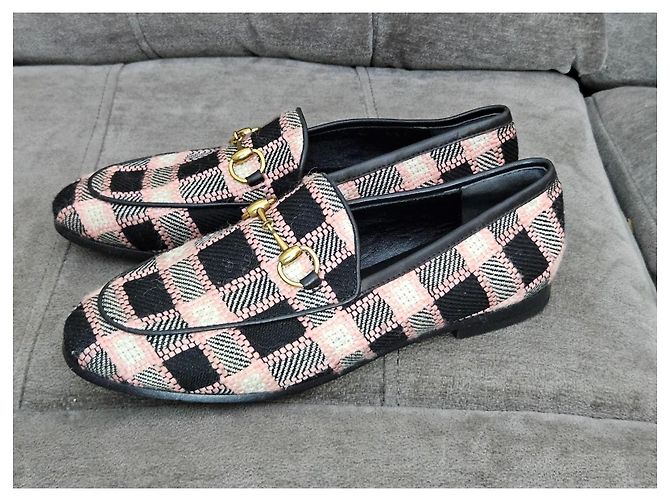 Mocassini a scacchi Gucci Horsebit Nero Rosa Bianco - vista 4