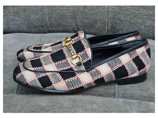 Mocassini a scacchi Gucci Horsebit Nero Rosa Bianco - vista 6