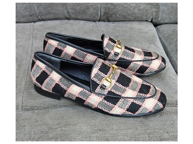 Mocassini a scacchi Gucci Horsebit Nero Rosa Bianco - vista 7