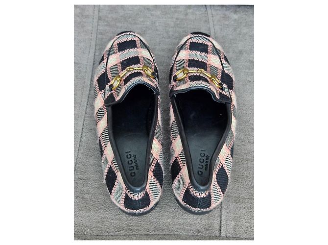Mocassini a scacchi Gucci Horsebit Nero Rosa Bianco - vista 8