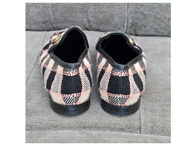 Mocassini a scacchi Gucci Horsebit Nero Rosa Bianco - vista 9