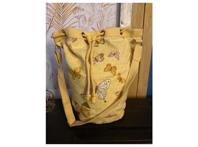 Borsa Bucket Hermès Paris con motivo a farfalla Bianco Verde Giallo - vista 2
