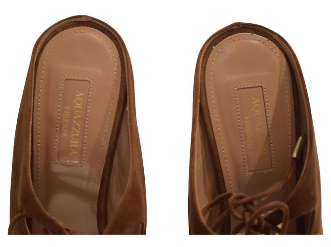 Mules con tacco a spillo e lacci in camoscio marrone Cognac AQUAZZURA EU 40.5 - vista 10