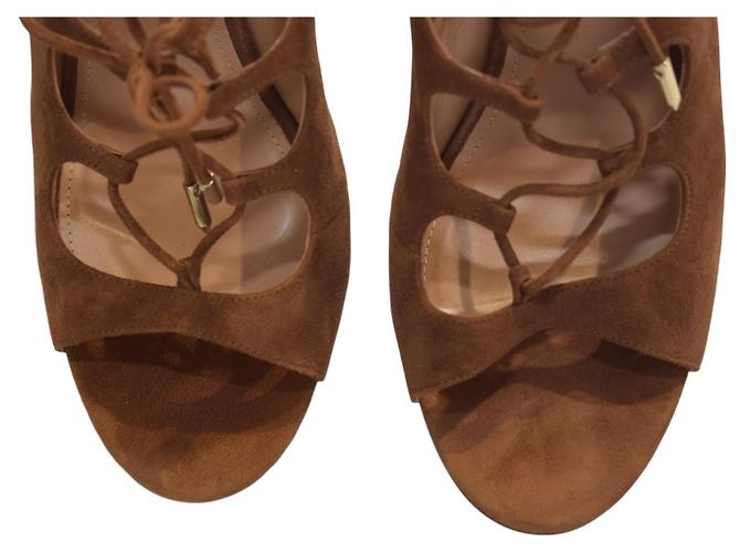 Mules con tacco a spillo e lacci in camoscio marrone Cognac AQUAZZURA EU 40.5 - vista 11