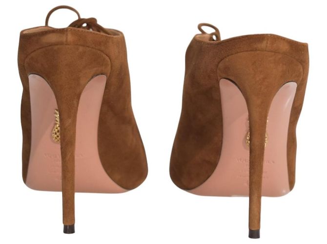 Mules con tacco a spillo e lacci in camoscio marrone Cognac AQUAZZURA EU 40.5 - vista 7