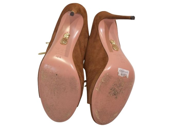 Mules con tacco a spillo e lacci in camoscio marrone Cognac AQUAZZURA EU 40.5 - vista 8