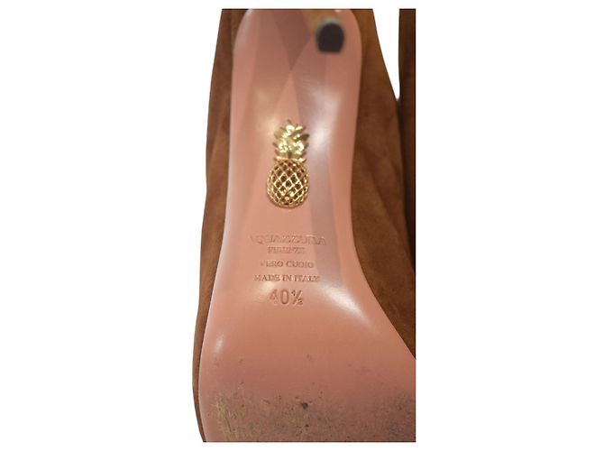 Mules con tacco a spillo e lacci in camoscio marrone Cognac AQUAZZURA EU 40.5 - vista 9