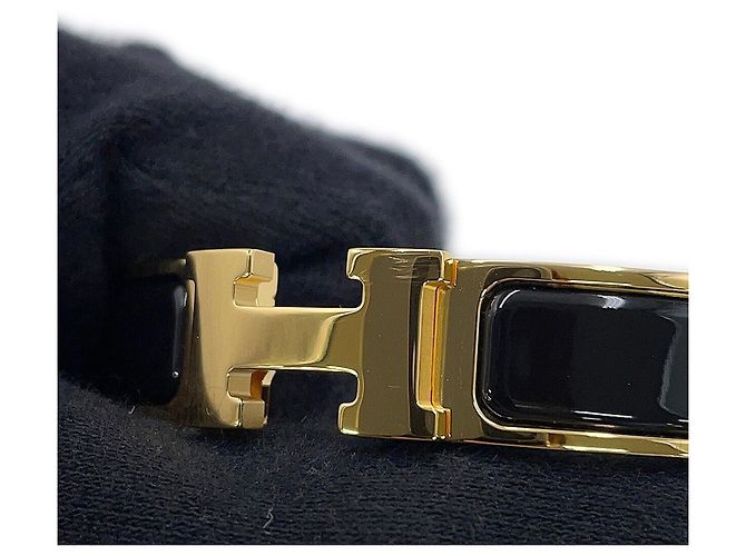 Hermès Hermes Click H Armband mit Anhänger Schwarz Golden - Ansicht 8