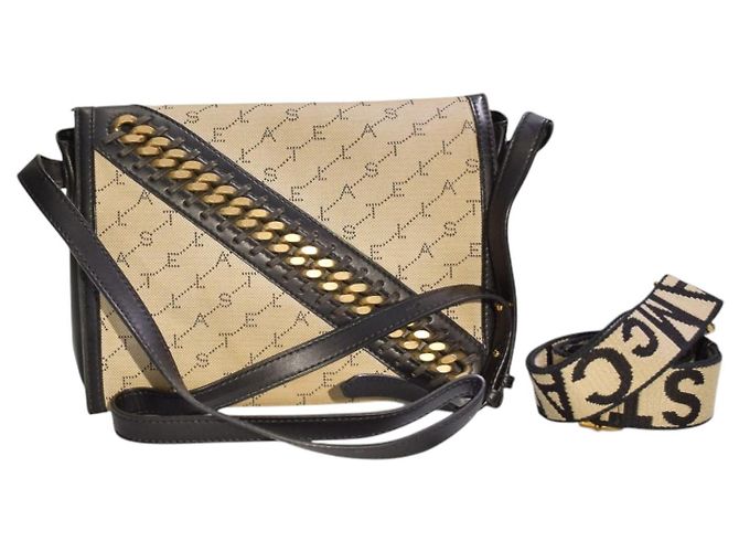 Stella Mc Cartney Borsa a tracolla Falabella con patta e catena in tela monogram STELLA MCCARTNEY Nero Beige - vista 18