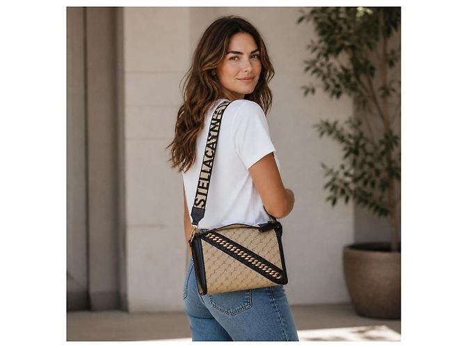 Stella Mc Cartney Borsa a tracolla Falabella con patta e catena in tela monogram STELLA MCCARTNEY Nero Beige - vista 2