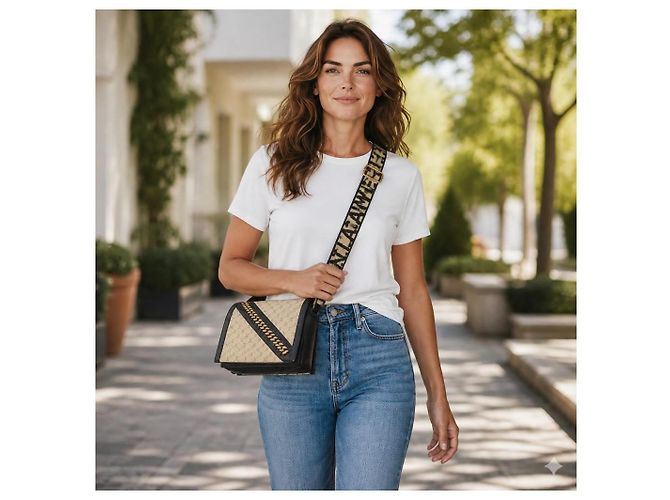 Stella Mc Cartney Borsa a tracolla Falabella con patta e catena in tela monogram STELLA MCCARTNEY Nero Beige - vista 4