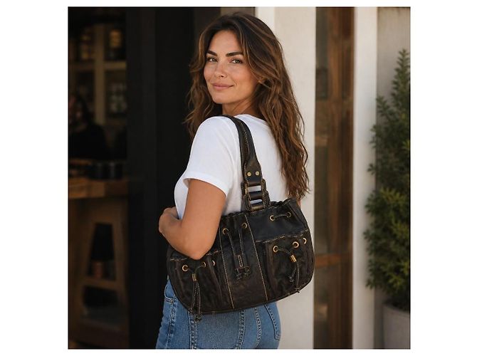 Autre Marque Borsa a tracolla TOUS in pelle nera goffrata con orso, coulisse e tasche multiple Nero - vista 4