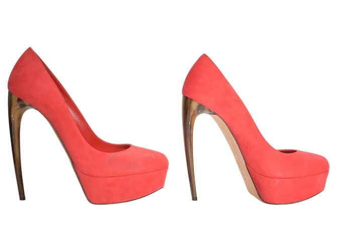 ALEXANDER MCQUEEN Plateau-Pumps mit Stiletto-Absatz aus Wildleder und Resin Coral Red EU 37 Rot - Ansicht 7