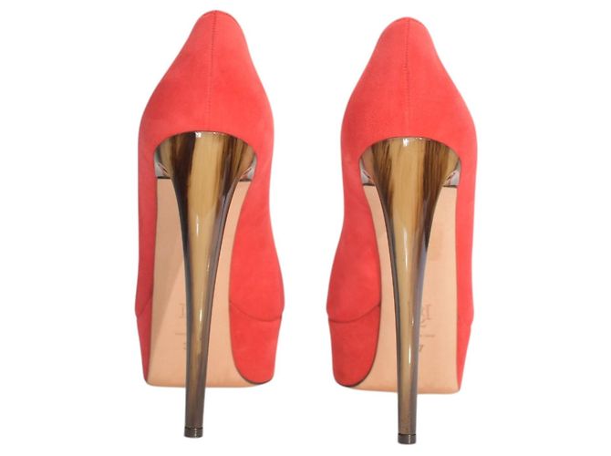 ALEXANDER MCQUEEN Plateau-Pumps mit Stiletto-Absatz aus Wildleder und Resin Coral Red EU 37 Rot - Ansicht 9