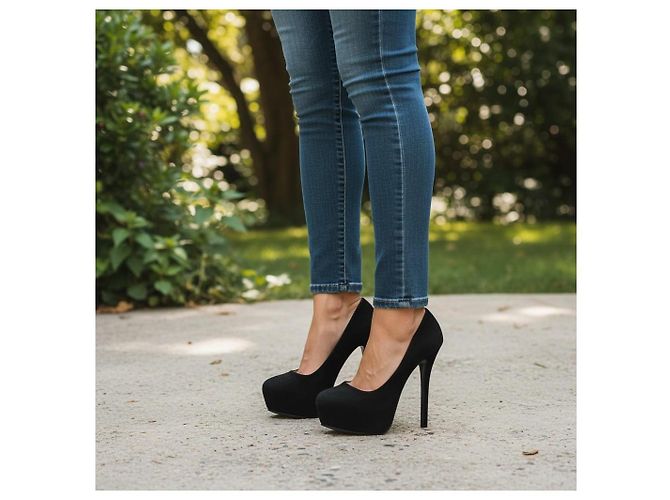 Décolleté platform con tacco a spillo in camoscio nero PRADA EU 37.5 Made in Italy - vista 5